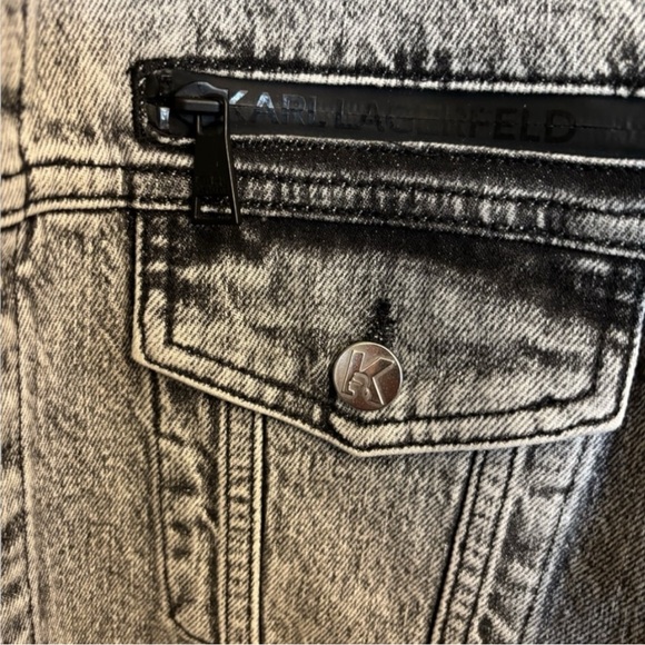 Karl Lagerfeld Washed Black Denim Jacket with Logo Hardware - Picture 3 of 4